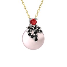 Afra İnci Kolye - Garnet, siyah zirkon ve pembe inci 14 ayar beyaz altın kolye (40 cm altın rolo zincir) #yzn6zh
