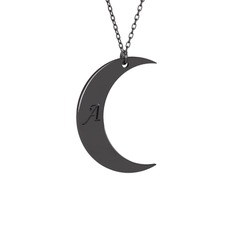 Samhain Ay Kolye - 925 ayar siyah rodyum kaplama gümüş kolye (40 cm gümüş rolo zincir) #1rmyb1m