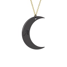 Samhain Ay Kolye - 925 ayar siyah rodyum kaplama gümüş kolye (40 cm altın rolo zincir) #356xc6
