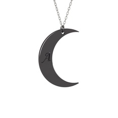 Samhain Ay Kolye - 925 ayar siyah rodyum kaplama gümüş kolye (40 cm beyaz altın rolo zincir) #l66yvd