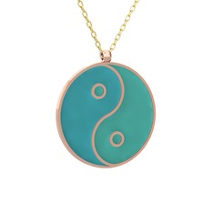 Mineli Yin Yang Kolye - 18 ayar rose altın kolye (Turkuaz mineli, 40 cm gümüş rolo zincir) #1098j8z