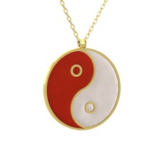 Mineli Yin Yang Kolye - 925 ayar altın kaplama gümüş kolye (Kırmızı mineli, 40 cm altın rolo zincir) #10gpu6i