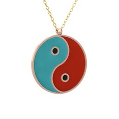 Mineli Yin Yang Kolye - 8 ayar rose altın kolye (Turkuaz mineli, 40 cm gümüş rolo zincir) #10j915