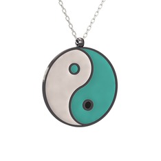 Mineli Yin Yang Kolye - 925 ayar siyah rodyum kaplama gümüş kolye (Beyaz mineli, 40 cm beyaz altın rolo zincir) #10vccqe