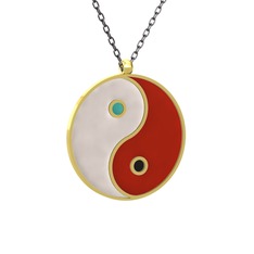 Mineli Yin Yang Kolye - 925 ayar altın kaplama gümüş kolye (Beyaz mineli, 40 cm gümüş rolo zincir) #113wy1h