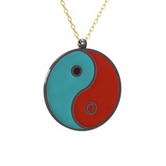 Mineli Yin Yang Kolye - 925 ayar siyah rodyum kaplama gümüş kolye (Turkuaz mineli, 40 cm altın rolo zincir) #11ut9qu
