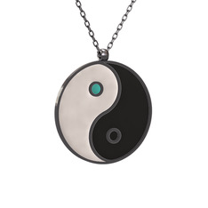 Mineli Yin Yang Kolye - 925 ayar siyah rodyum kaplama gümüş kolye (Beyaz mineli, 40 cm gümüş rolo zincir) #12b3nw8