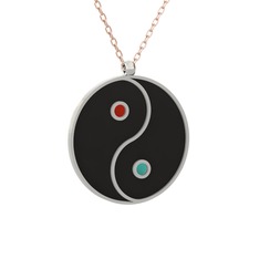 Mineli Yin Yang Kolye - 925 ayar gümüş kolye (Siyah mineli, 40 cm gümüş rolo zincir) #12dt9ab