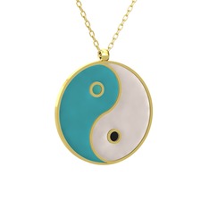 Mineli Yin Yang Kolye - 8 ayar altın kolye (Turkuaz mineli, 40 cm altın rolo zincir) #13htfqc