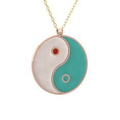 Mineli Yin Yang Kolye - 14 ayar rose altın kolye (Beyaz mineli, 40 cm altın rolo zincir) #13irge5