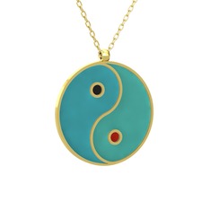Mineli Yin Yang Kolye - 8 ayar altın kolye (Turkuaz mineli, 40 cm altın rolo zincir) #14ll7eb