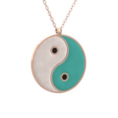 Mineli Yin Yang Kolye - 8 ayar rose altın kolye (Beyaz mineli, 40 cm rose altın rolo zincir) #15j7w17