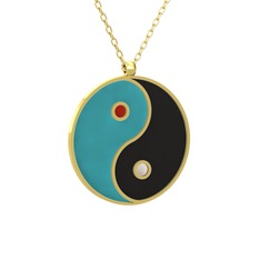 Mineli Yin Yang Kolye - 14 ayar altın kolye (Turkuaz mineli, 40 cm altın rolo zincir) #15z9jn7