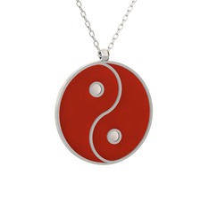 Mineli Yin Yang Kolye - 14 ayar beyaz altın kolye (Kırmızı mineli, 40 cm beyaz altın rolo zincir) #16ub1ax