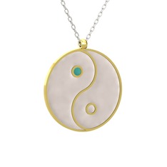 Mineli Yin Yang Kolye - 18 ayar altın kolye (Beyaz mineli, 40 cm beyaz altın rolo zincir) #16yie8h