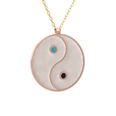 Mineli Yin Yang Kolye - 18 ayar rose altın kolye (Beyaz mineli, 40 cm gümüş rolo zincir) #16z1ljo