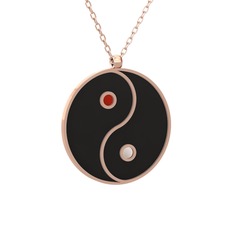 Mineli Yin Yang Kolye - 8 ayar rose altın kolye (Siyah mineli, 40 cm rose altın rolo zincir) #17fthod