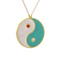 Mineli Yin Yang Kolye - 14 ayar altın kolye (Beyaz mineli, 40 cm rose altın rolo zincir) #17gpjwk