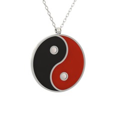 Mineli Yin Yang Kolye - 18 ayar beyaz altın kolye (Siyah mineli, 40 cm gümüş rolo zincir) #17n8evz