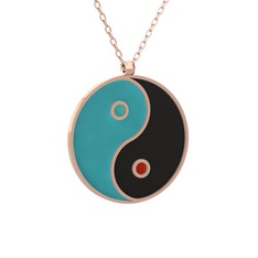 Mineli Yin Yang Kolye - 14 ayar rose altın kolye (Turkuaz mineli, 40 cm rose altın rolo zincir) #17wrgwp