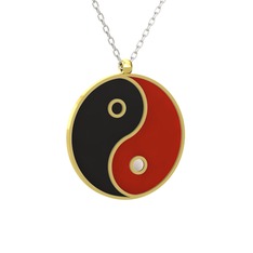 Mineli Yin Yang Kolye - 18 ayar altın kolye (Siyah mineli, 40 cm beyaz altın rolo zincir) #17xn9qv