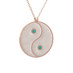 Mineli Yin Yang Kolye - 925 ayar rose altın kaplama gümüş kolye (Beyaz mineli, 40 cm gümüş rolo zincir) #18ok5ve