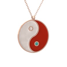 Mineli Yin Yang Kolye - 14 ayar rose altın kolye (Beyaz mineli, 40 cm gümüş rolo zincir) #18ouzau