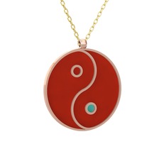 Mineli Yin Yang Kolye - 925 ayar rose altın kaplama gümüş kolye (Kırmızı mineli, 40 cm altın rolo zincir) #19vezu4
