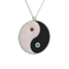 Mineli Yin Yang Kolye - 14 ayar beyaz altın kolye (Beyaz mineli, 40 cm beyaz altın rolo zincir) #19zklt3