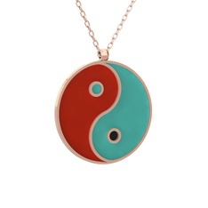 Mineli Yin Yang Kolye - 8 ayar rose altın kolye (Kırmızı mineli, 40 cm rose altın rolo zincir) #1ai2of7