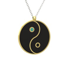 Mineli Yin Yang Kolye - 18 ayar altın kolye (Siyah mineli, 40 cm beyaz altın rolo zincir) #1ajn848