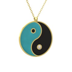Mineli Yin Yang Kolye - 18 ayar altın kolye (Turkuaz mineli, 40 cm altın rolo zincir) #1bea6yx