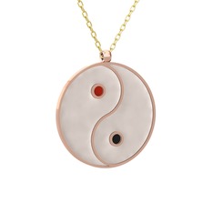 Mineli Yin Yang Kolye - 18 ayar rose altın kolye (Beyaz mineli, 40 cm gümüş rolo zincir) #1brabcl