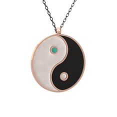 Mineli Yin Yang Kolye - 925 ayar rose altın kaplama gümüş kolye (Beyaz mineli, 40 cm gümüş rolo zincir) #1dxrco