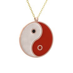 Mineli Yin Yang Kolye - 8 ayar rose altın kolye (Beyaz mineli, 40 cm altın rolo zincir) #1e8vccw