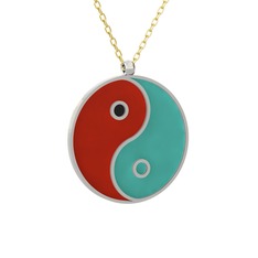 Mineli Yin Yang Kolye - 14 ayar beyaz altın kolye (Kırmızı mineli, 40 cm altın rolo zincir) #1eeqv6p