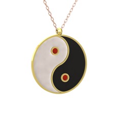 Mineli Yin Yang Kolye - 925 ayar altın kaplama gümüş kolye (Beyaz mineli, 40 cm rose altın rolo zincir) #1eeseq1