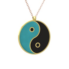 Mineli Yin Yang Kolye - 8 ayar altın kolye (Turkuaz mineli, 40 cm rose altın rolo zincir) #1erq7ia