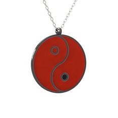 Mineli Yin Yang Kolye - 925 ayar siyah rodyum kaplama gümüş kolye (Kırmızı mineli, 40 cm beyaz altın rolo zincir) #1et3cmf