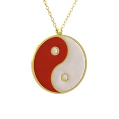 Mineli Yin Yang Kolye - 18 ayar altın kolye (Kırmızı mineli, 40 cm altın rolo zincir) #1f5plpq