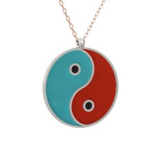 Mineli Yin Yang Kolye - 925 ayar gümüş kolye (Turkuaz mineli, 40 cm rose altın rolo zincir) #1frmwzj