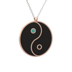 Mineli Yin Yang Kolye - 8 ayar rose altın kolye (Siyah mineli, 40 cm beyaz altın rolo zincir) #1g4qqsl