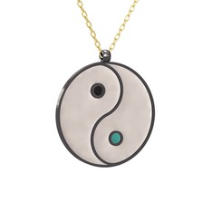 Mineli Yin Yang Kolye - 925 ayar siyah rodyum kaplama gümüş kolye (Beyaz mineli, 40 cm altın rolo zincir) #1gcvgxc