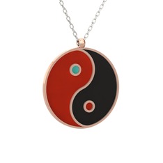 Mineli Yin Yang Kolye - 14 ayar rose altın kolye (Kırmızı mineli, 40 cm beyaz altın rolo zincir) #1gmqy60