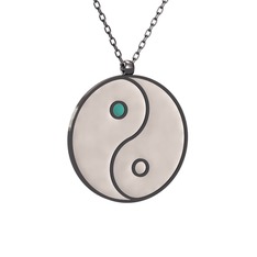 Mineli Yin Yang Kolye - 925 ayar siyah rodyum kaplama gümüş kolye (Beyaz mineli, 40 cm gümüş rolo zincir) #1h9opff