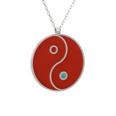 Mineli Yin Yang Kolye - 925 ayar gümüş kolye (Kırmızı mineli, 40 cm gümüş rolo zincir) #1ha48wa