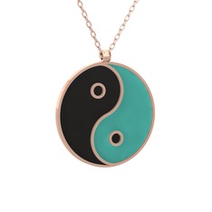 Mineli Yin Yang Kolye - 8 ayar rose altın kolye (Siyah mineli, 40 cm rose altın rolo zincir) #1i2q2yy