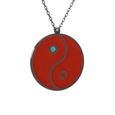 Mineli Yin Yang Kolye - 925 ayar siyah rodyum kaplama gümüş kolye (Kırmızı mineli, 40 cm gümüş rolo zincir) #1i5bjvf