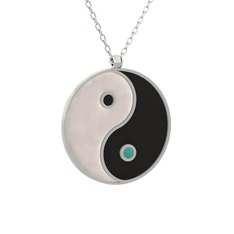 Mineli Yin Yang Kolye - 8 ayar beyaz altın kolye (Beyaz mineli, 40 cm beyaz altın rolo zincir) #1iaw4fa