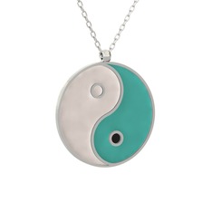 Mineli Yin Yang Kolye - 8 ayar beyaz altın kolye (Beyaz mineli, 40 cm beyaz altın rolo zincir) #1j44rvh